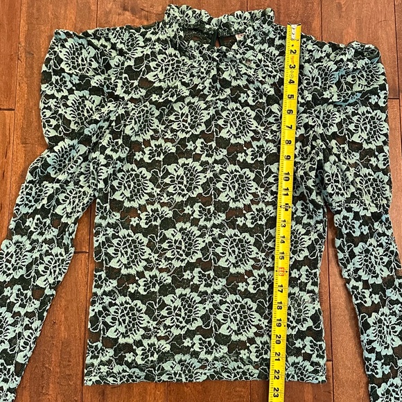 Anthropologie Dolan Green Lace Long Sleeve Ruffle Collar Puff SleeveTop Sz Small - Picture 7 of 12